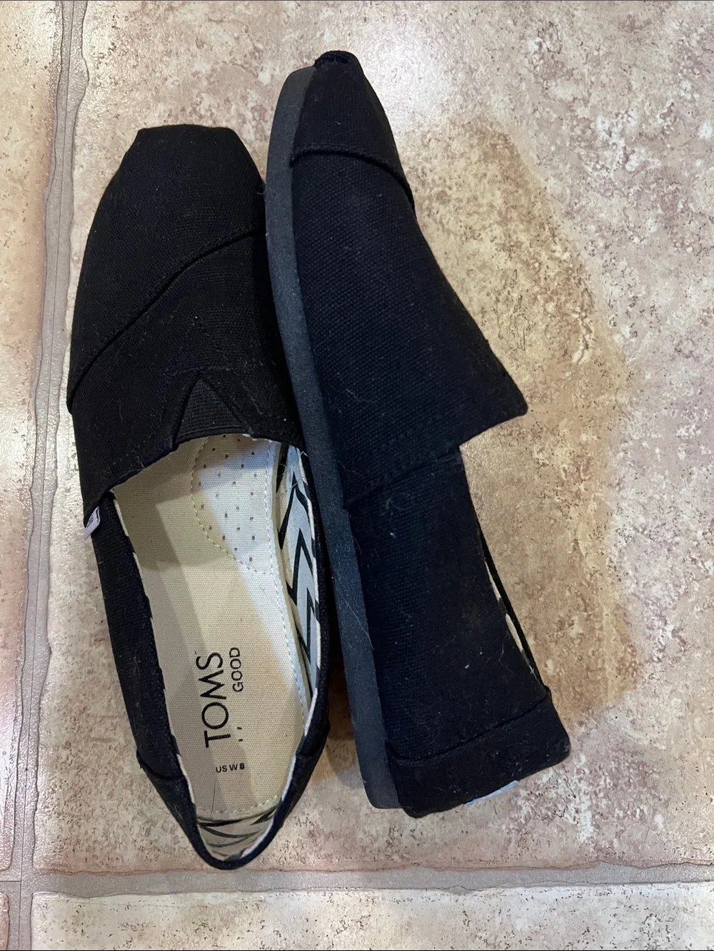 Toms Black Slip-On Flats and Navy Floral Print Slip-Ons